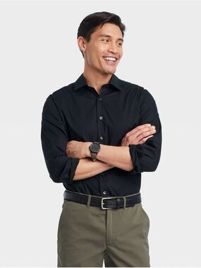 Goodfellow & Co Black Button-Front Long Sleeve Dress Shirt
